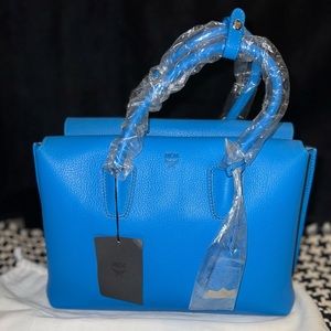 MCM Tile Blue Milla Tote in a size medium